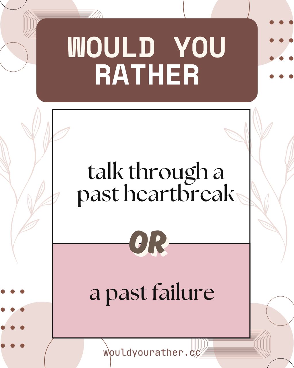 Would you rather talk through a past heartbreak or a past failure